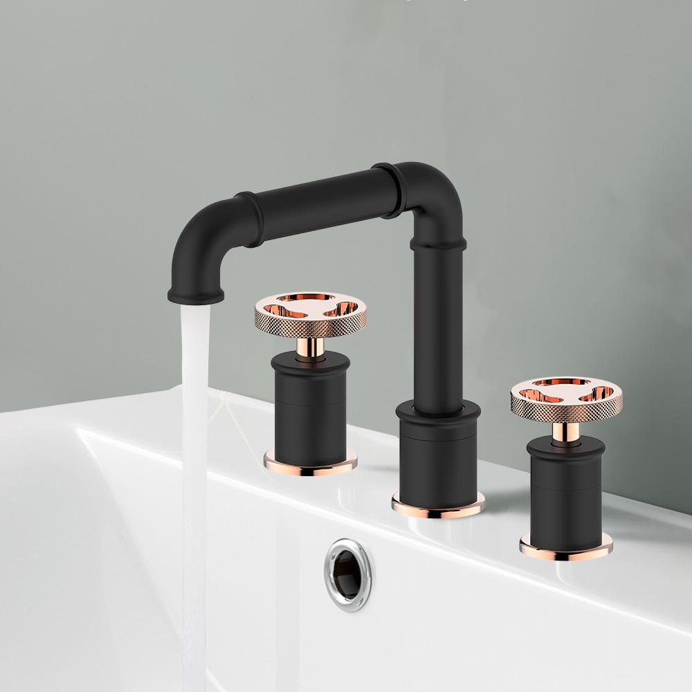 Ruth Industrial Pipe Gold Bathroom Widespread Sink Faucet