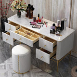 Black Makeup Vanity Table Faux Marble Dressing Table with Drawers Gold Stainless Steel