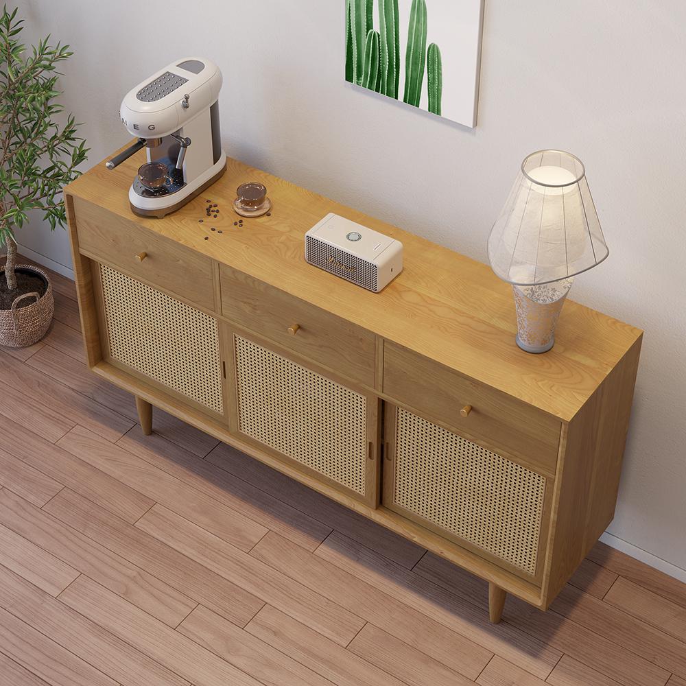 Farmhouse 55" Cane Sideboard Buffet with Storage Natural Kitchen Cabinet
