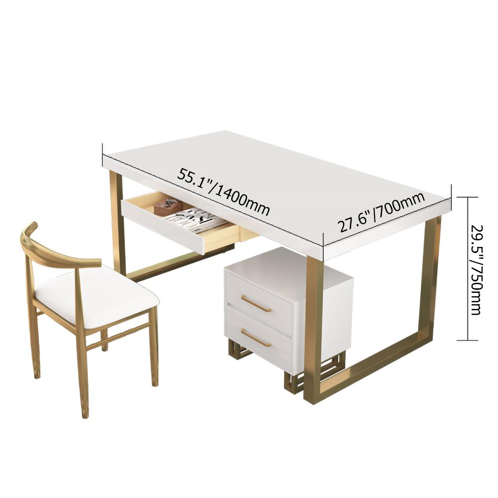 55" Modern White Office Desk Executive Desk with 3 Drawers & 1 Cabinet & 1 Chair