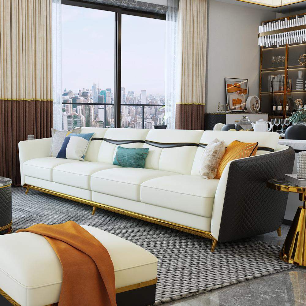 110.2" Modern Faux Leather 4-Seater Sofa with Stainless Steel Frame-Furniture,Living Room Furniture,Sofas & Loveseats