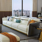 110.2" Modern Faux Leather 4-Seater Sofa with Stainless Steel Frame-Furniture,Living Room Furniture,Sofas & Loveseats