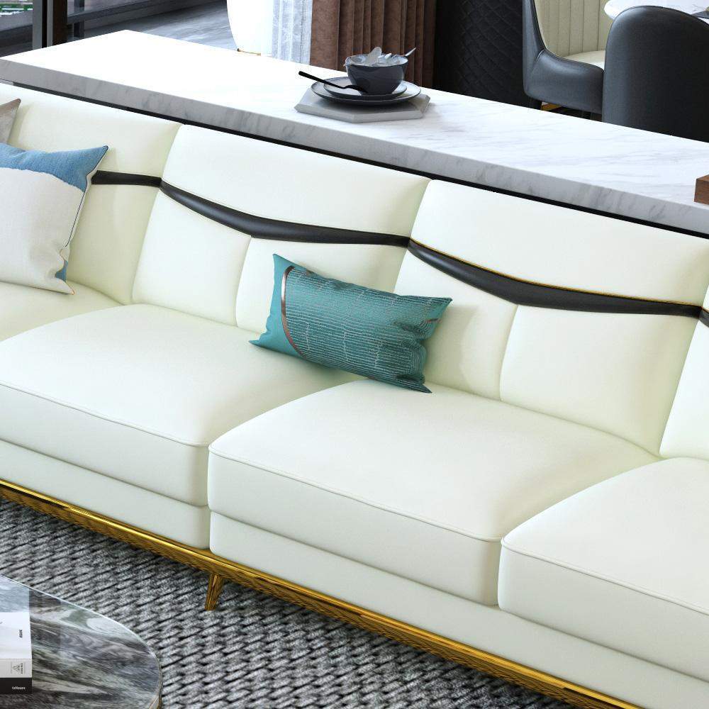 110.2" Modern Faux Leather 4-Seater Sofa with Stainless Steel Frame-Furniture,Living Room Furniture,Sofas & Loveseats