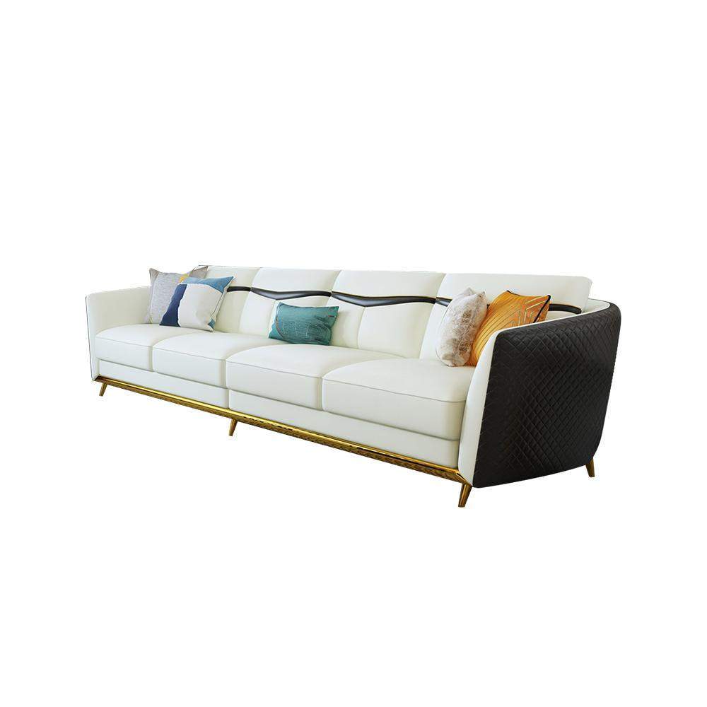 110.2" Modern Faux Leather 4-Seater Sofa with Stainless Steel Frame-Furniture,Living Room Furniture,Sofas & Loveseats