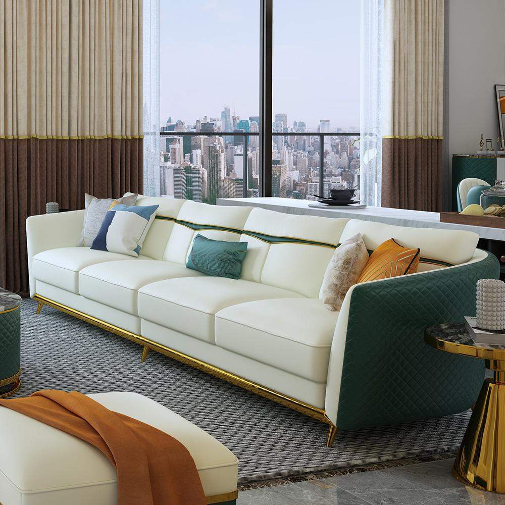110.2" Modern Faux Leather 4-Seater Sofa with Stainless Steel Frame-Furniture,Living Room Furniture,Sofas & Loveseats