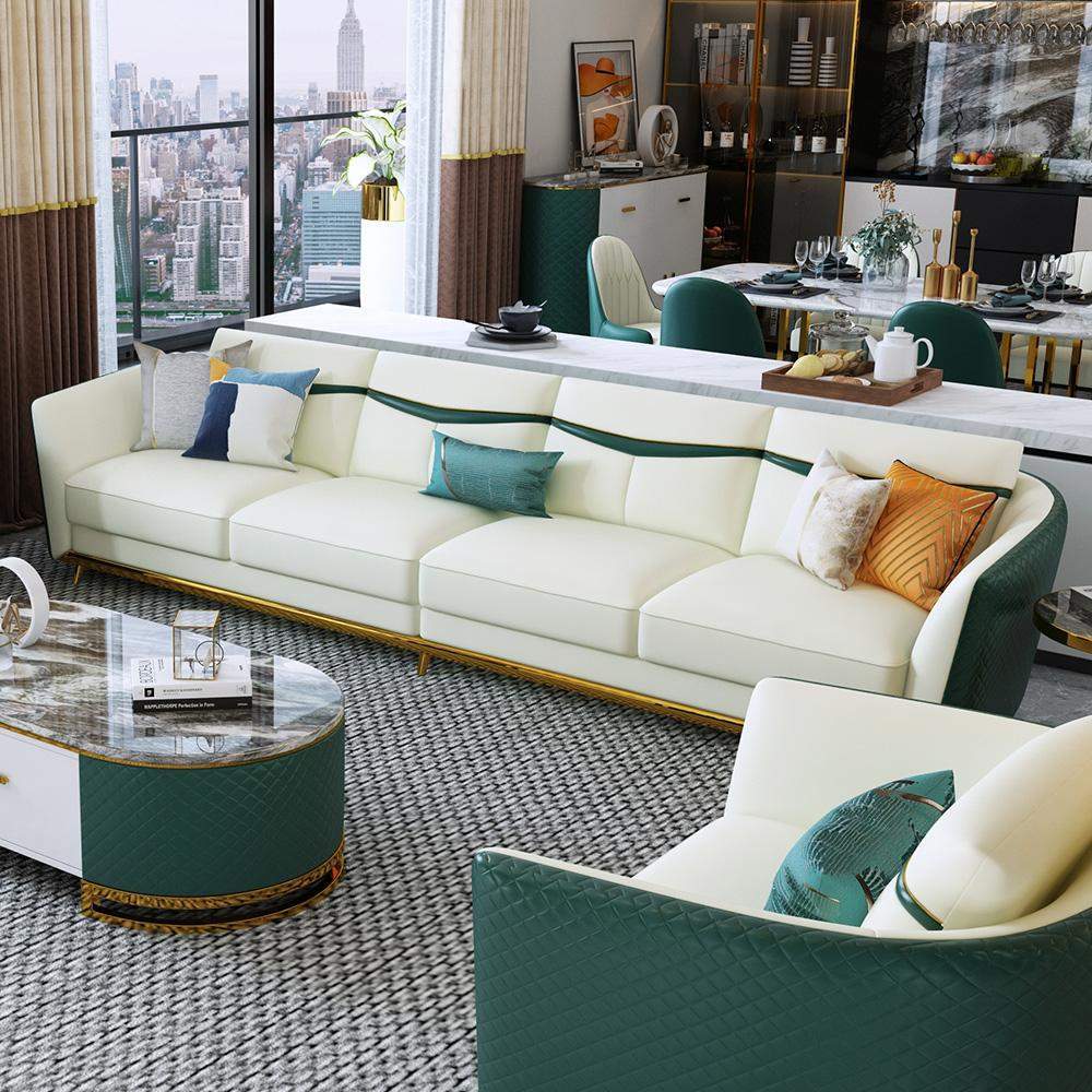 110.2" Modern Faux Leather 4-Seater Sofa with Stainless Steel Frame-Furniture,Living Room Furniture,Sofas & Loveseats