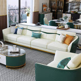 110.2" Modern Faux Leather 4-Seater Sofa with Stainless Steel Frame-Furniture,Living Room Furniture,Sofas & Loveseats
