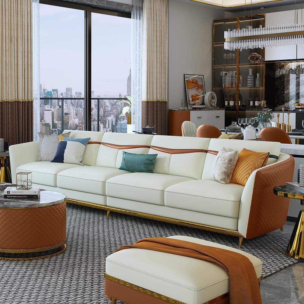 110.2" Modern Faux Leather 4-Seater Sofa with Stainless Steel Frame-Furniture,Living Room Furniture,Sofas & Loveseats