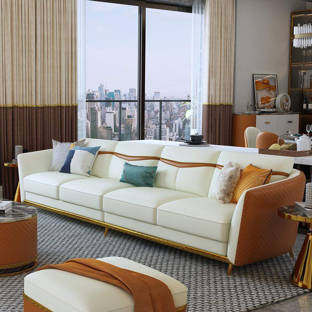110.2" Modern Faux Leather 4-Seater Sofa with Stainless Steel Frame-Furniture,Living Room Furniture,Sofas & Loveseats