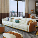 110.2" Modern Faux Leather 4-Seater Sofa with Stainless Steel Frame-Furniture,Living Room Furniture,Sofas & Loveseats