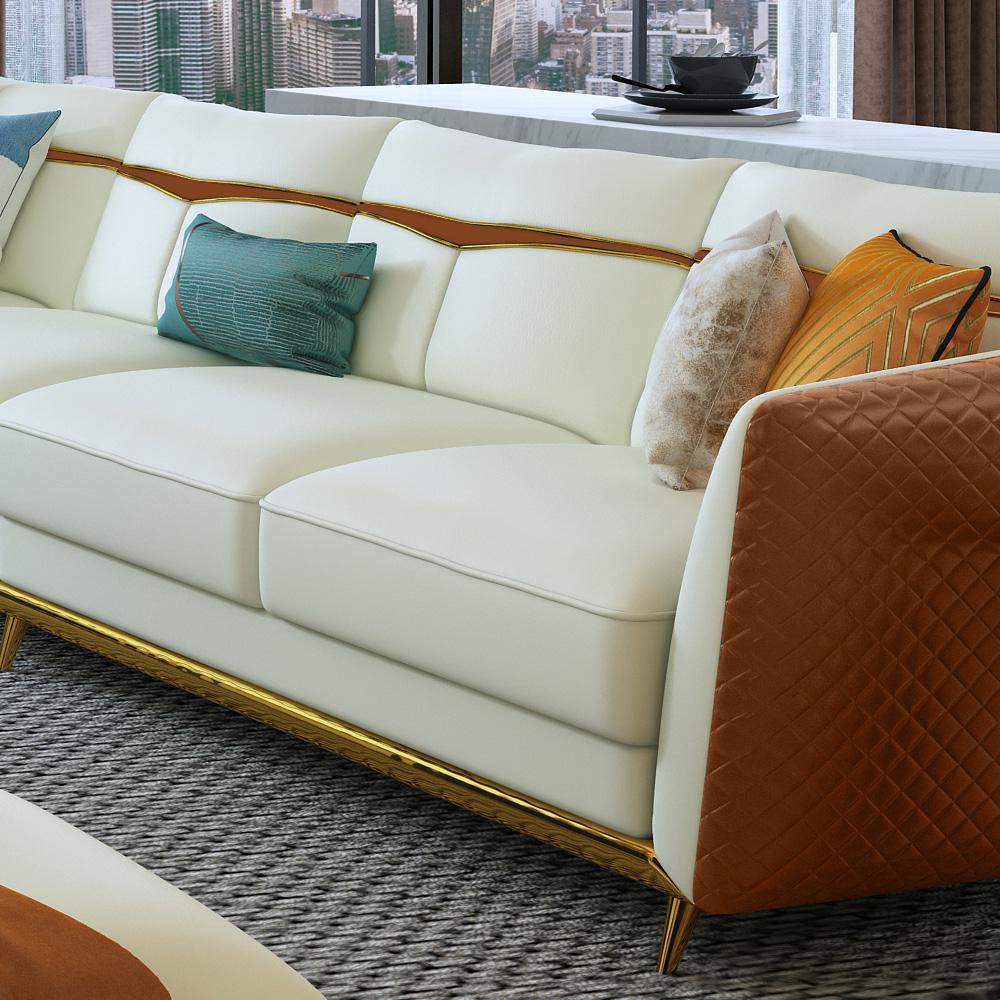 110.2" Modern Faux Leather 4-Seater Sofa with Stainless Steel Frame-Furniture,Living Room Furniture,Sofas & Loveseats