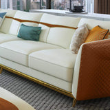 110.2" Modern Faux Leather 4-Seater Sofa with Stainless Steel Frame-Furniture,Living Room Furniture,Sofas & Loveseats