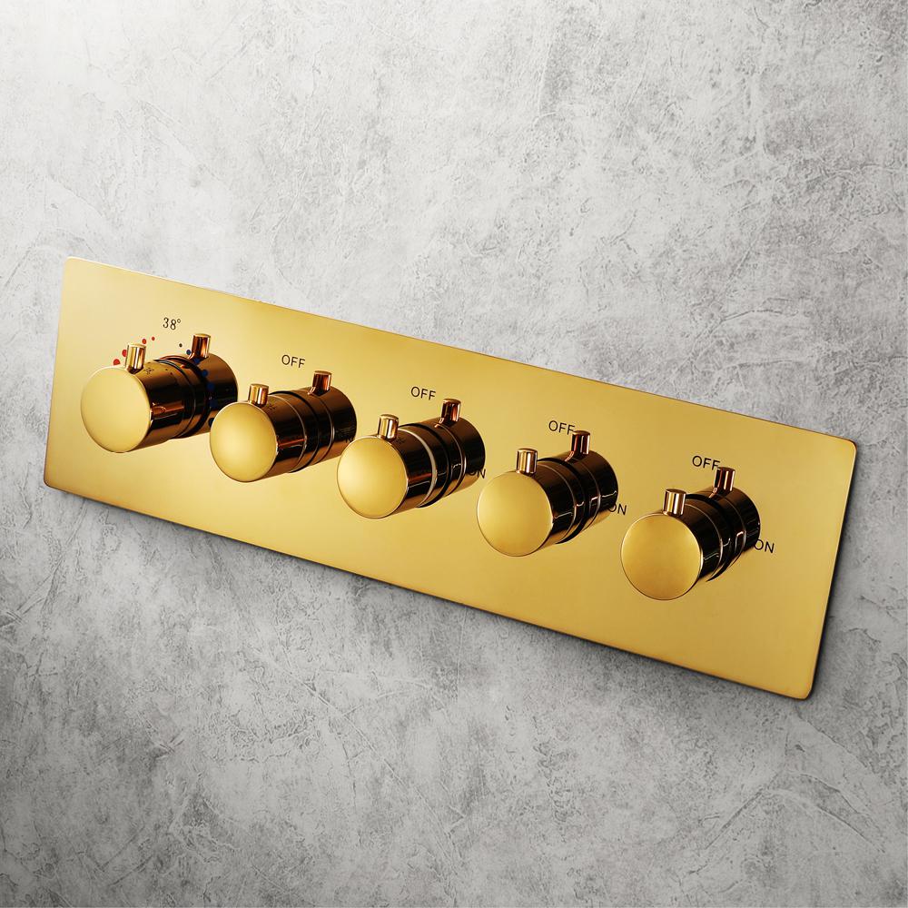 Wall-Mounted 23" Thermostatic Shower System in Gold 4 Functions