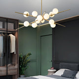 Modern 12-Light Glass Globe Sputnik Chandelier in Brass for Living Room and Bedroom