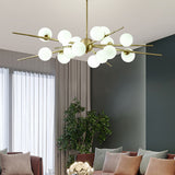 Modern 12-Light Glass Globe Sputnik Chandelier in Brass for Living Room and Bedroom