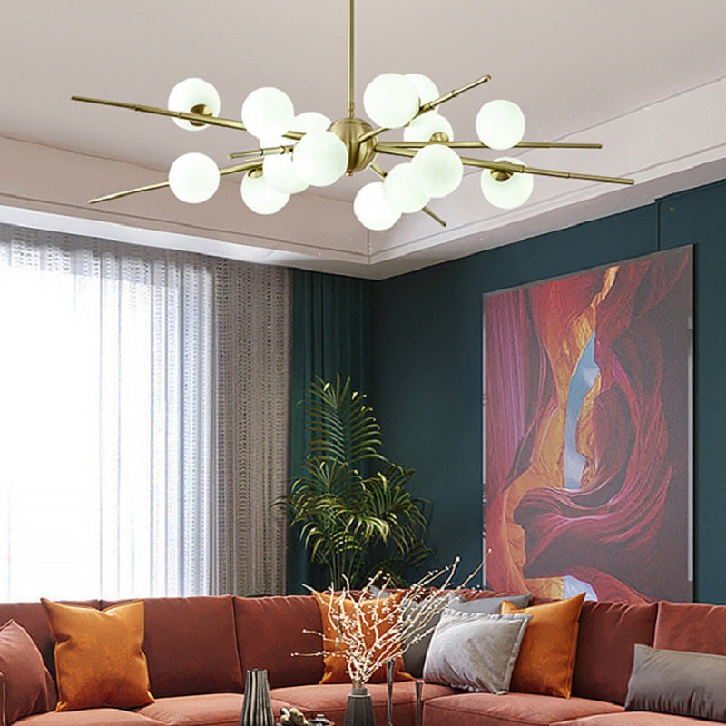 Modern 12-Light Glass Globe Sputnik Chandelier in Brass for Living Room and Bedroom