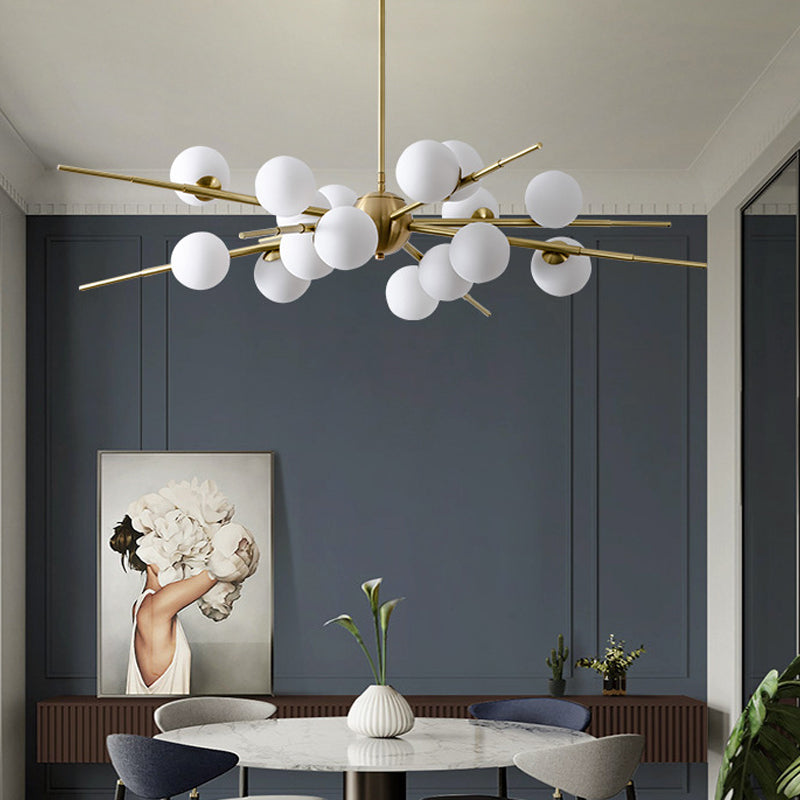 Modern 12-Light Glass Globe Sputnik Chandelier in Brass for Living Room and Bedroom