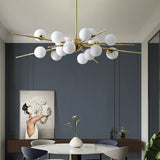 Modern 12-Light Glass Globe Sputnik Chandelier in Brass for Living Room and Bedroom