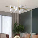 Modern 12-Light Glass Globe Sputnik Chandelier in Brass for Living Room and Bedroom