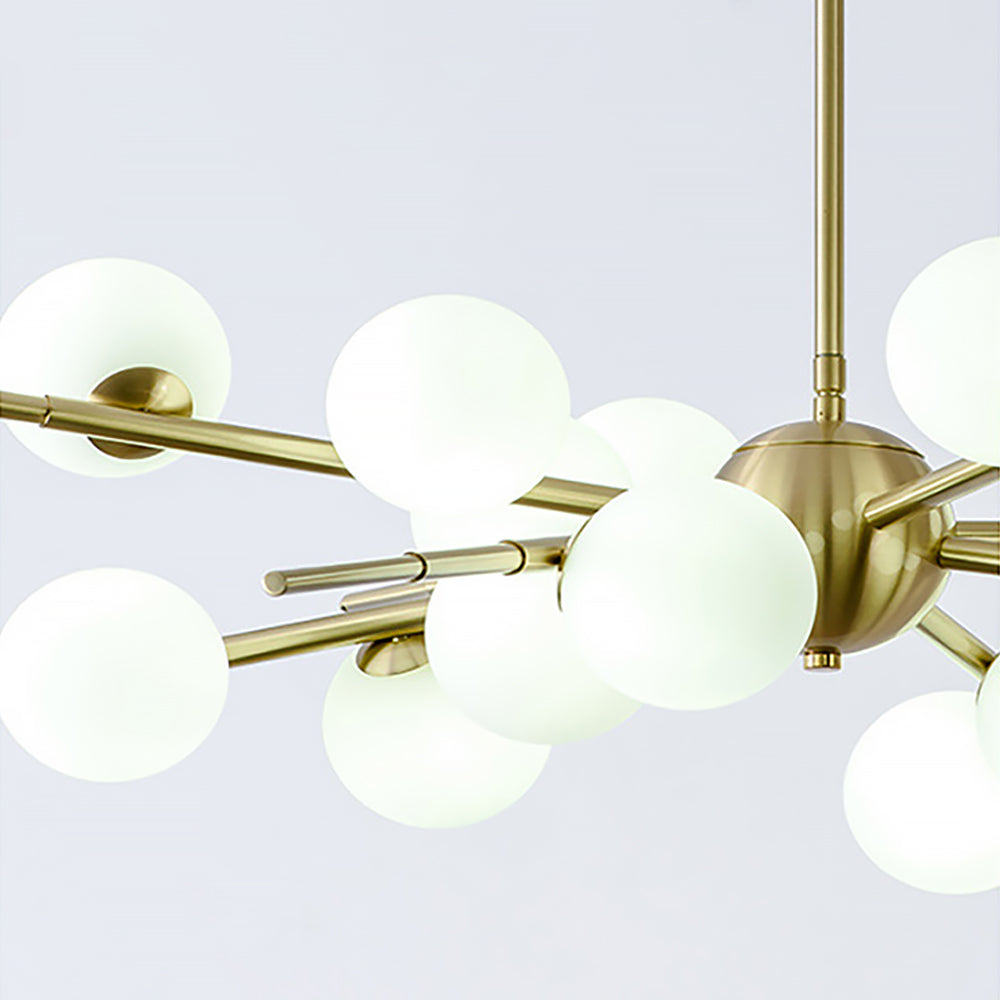 Modern 12-Light Glass Globe Sputnik Chandelier in Brass for Living Room and Bedroom