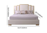 White Platform Bed Faux Leather Cal King Bed with Geometric Upholstered Headboard