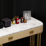 Faux Marble Tabletop Dressing Makeup Table with Drawers Metal Base in Gold