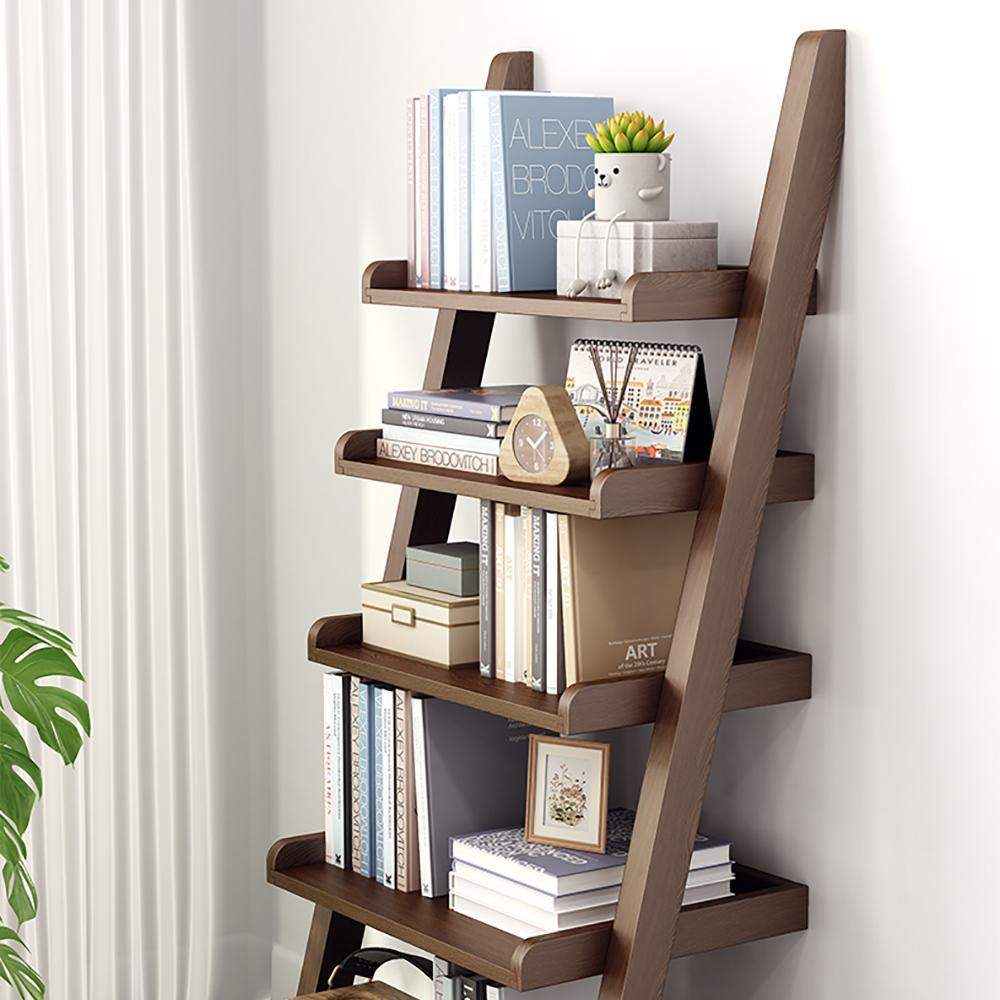Modern Solid Wood 5-Tier Shelf Ladder Bookcase in Walnut-Bookcases & Bookshelves,Furniture,Office Furniture