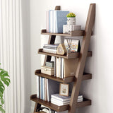 Modern Solid Wood 5-Tier Shelf Ladder Bookcase in Walnut-Bookcases & Bookshelves,Furniture,Office Furniture