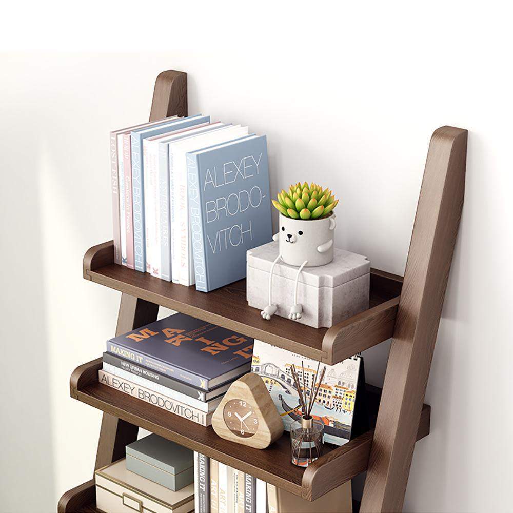 Modern Solid Wood 5-Tier Shelf Ladder Bookcase in Walnut-Bookcases & Bookshelves,Furniture,Office Furniture