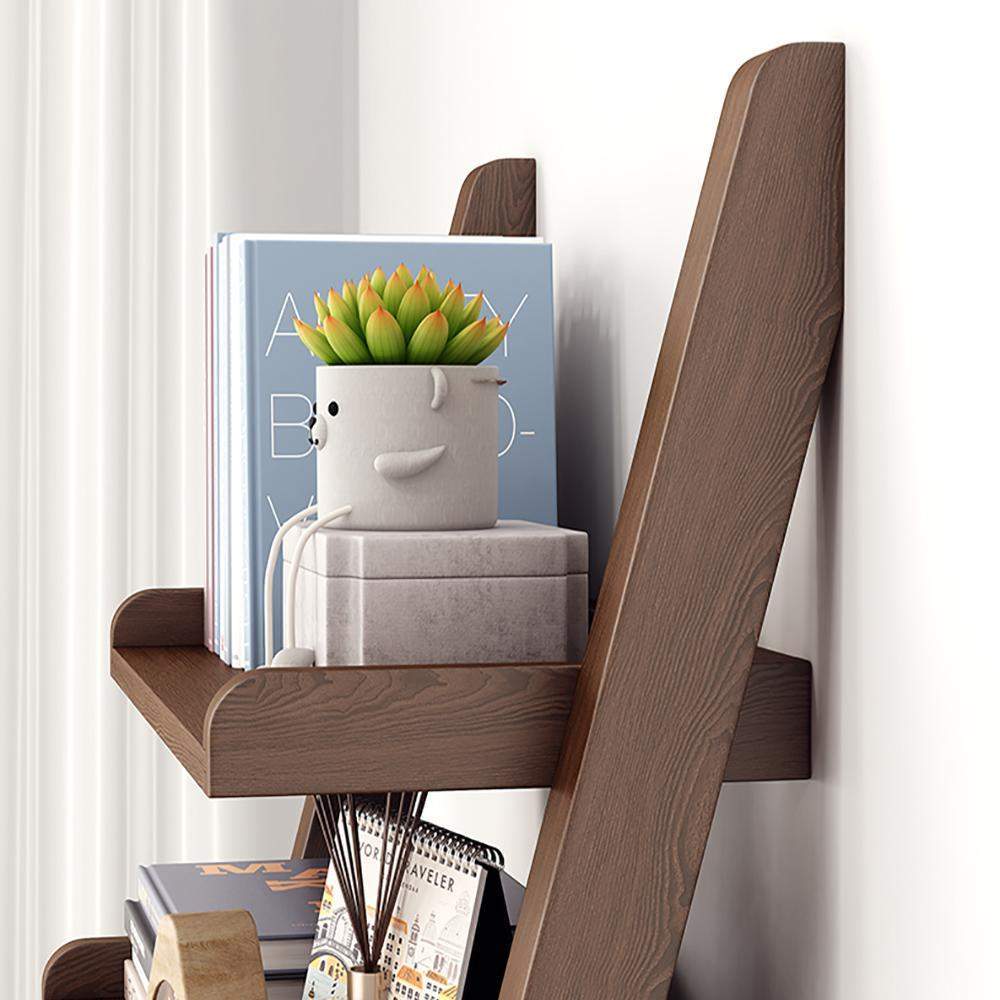 Modern Solid Wood 5-Tier Shelf Ladder Bookcase in Walnut-Bookcases & Bookshelves,Furniture,Office Furniture