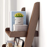 Modern Solid Wood 5-Tier Shelf Ladder Bookcase in Walnut-Bookcases & Bookshelves,Furniture,Office Furniture