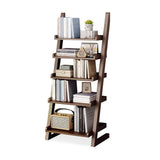 Modern Solid Wood 5-Tier Shelf Ladder Bookcase in Walnut-Bookcases & Bookshelves,Furniture,Office Furniture