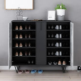 Modern Shoe Cabinet Gray & Black Shoe Organizer with Doors Shelves Drawer in Small