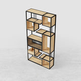 78" Modern Black Steel Geometric Bookcase 6-Tier Bookshelf Wooden Tall Book Shelf