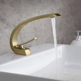 Modern Single Hole 1-Handle C-Shaped Curved Spout Bathroom Sink Faucet with Pop Up Drain in Brushed Nickel