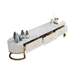 Epaule Modern Oval 71" TV Stand Faux Marble Top Media Stand with 3 Drawers in White