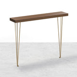 39" Modern Walnut Narrow Rectangular Console Table with Wooden Top Metal Legs