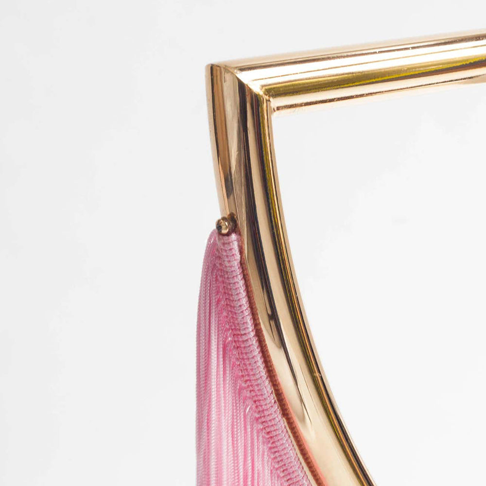 2-Light Linear Floor Lamp with Pink Fringes Macrame and Gold Tones Hanging