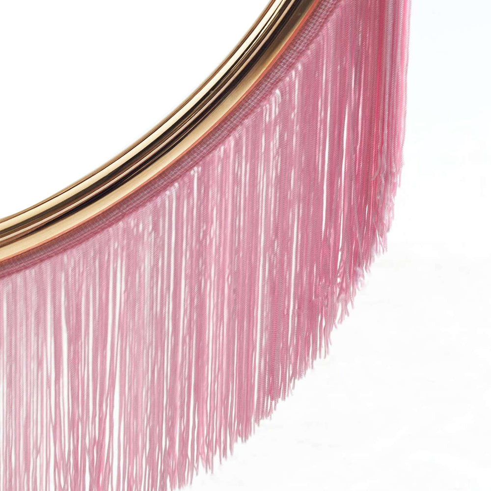 2-Light Linear Floor Lamp with Pink Fringes Macrame and Gold Tones Hanging