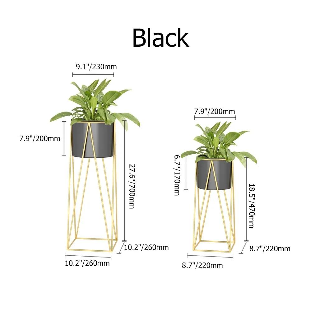 Gold Plant Pots Modern Planter with Gold Stand for Indoor&Outdoor Set of 2
