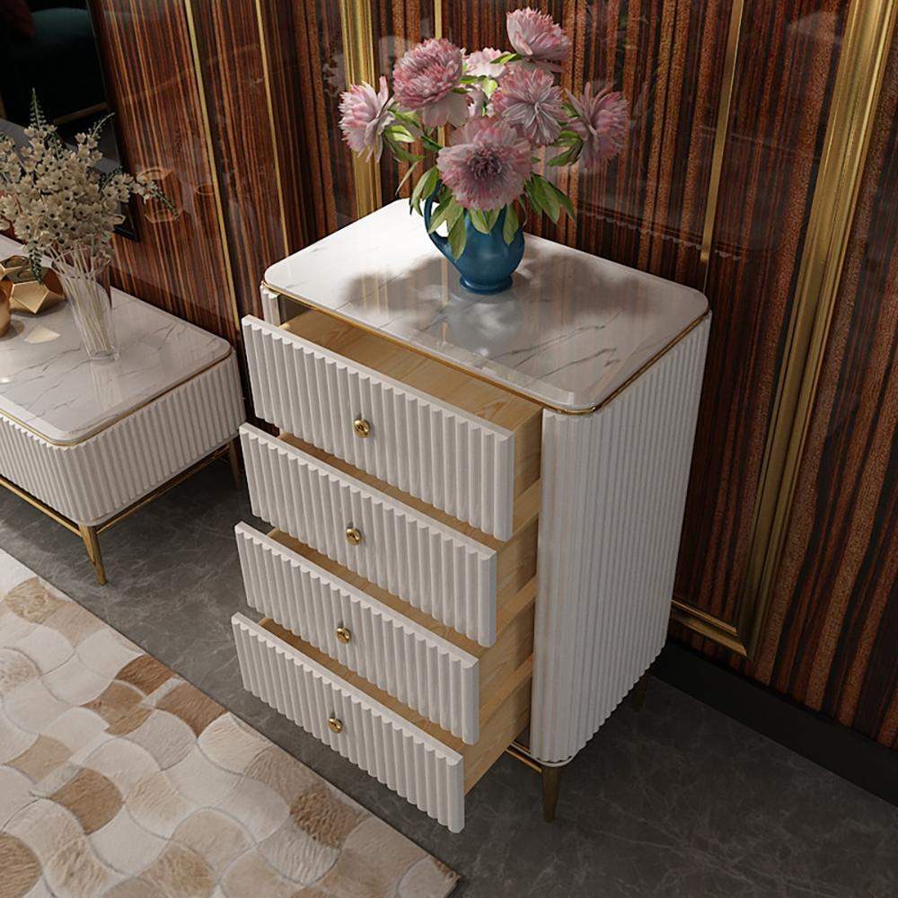 25.6" Chest Light Luxurious White & Gold 4-Drawer Dresser-Wehomz-Cabinets & Chests,Furniture,Living Room Furniture