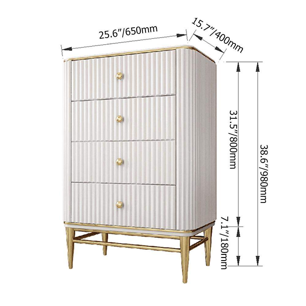 25.6" Chest Light Luxurious White & Gold 4-Drawer Dresser-Wehomz-Cabinets & Chests,Furniture,Living Room Furniture