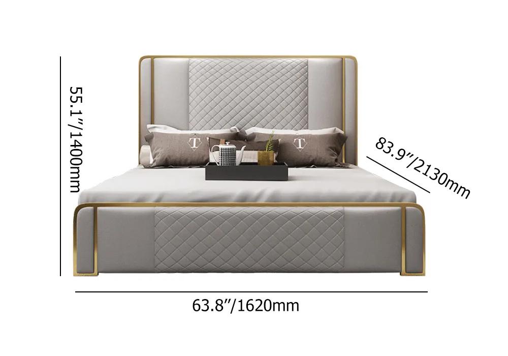 Cal King Platform Bed Gray Faux Leather Bed with Wood Slats Support