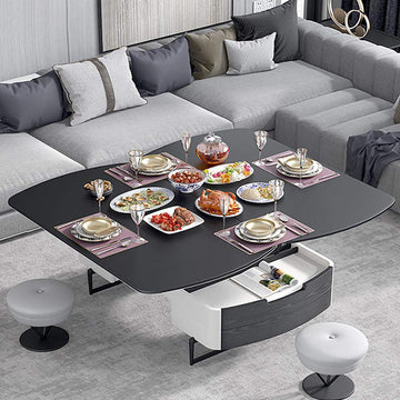 Modern White Lift Top Coffee Table with Storage Stone Top & Carbon Steel Base Extendable-Richsoul-Coffee Tables,Furniture,Living Room Furniture