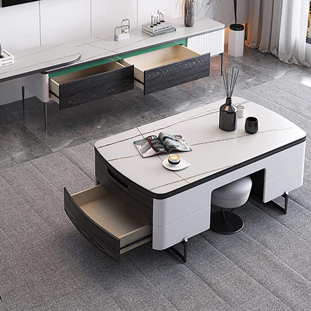 Modern White Lift Top Coffee Table with Storage Stone Top & Carbon Steel Base Extendable-Richsoul-Coffee Tables,Furniture,Living Room Furniture
