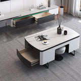 Modern White Lift Top Coffee Table with Storage Stone Top & Carbon Steel Base Extendable-Richsoul-Coffee Tables,Furniture,Living Room Furniture