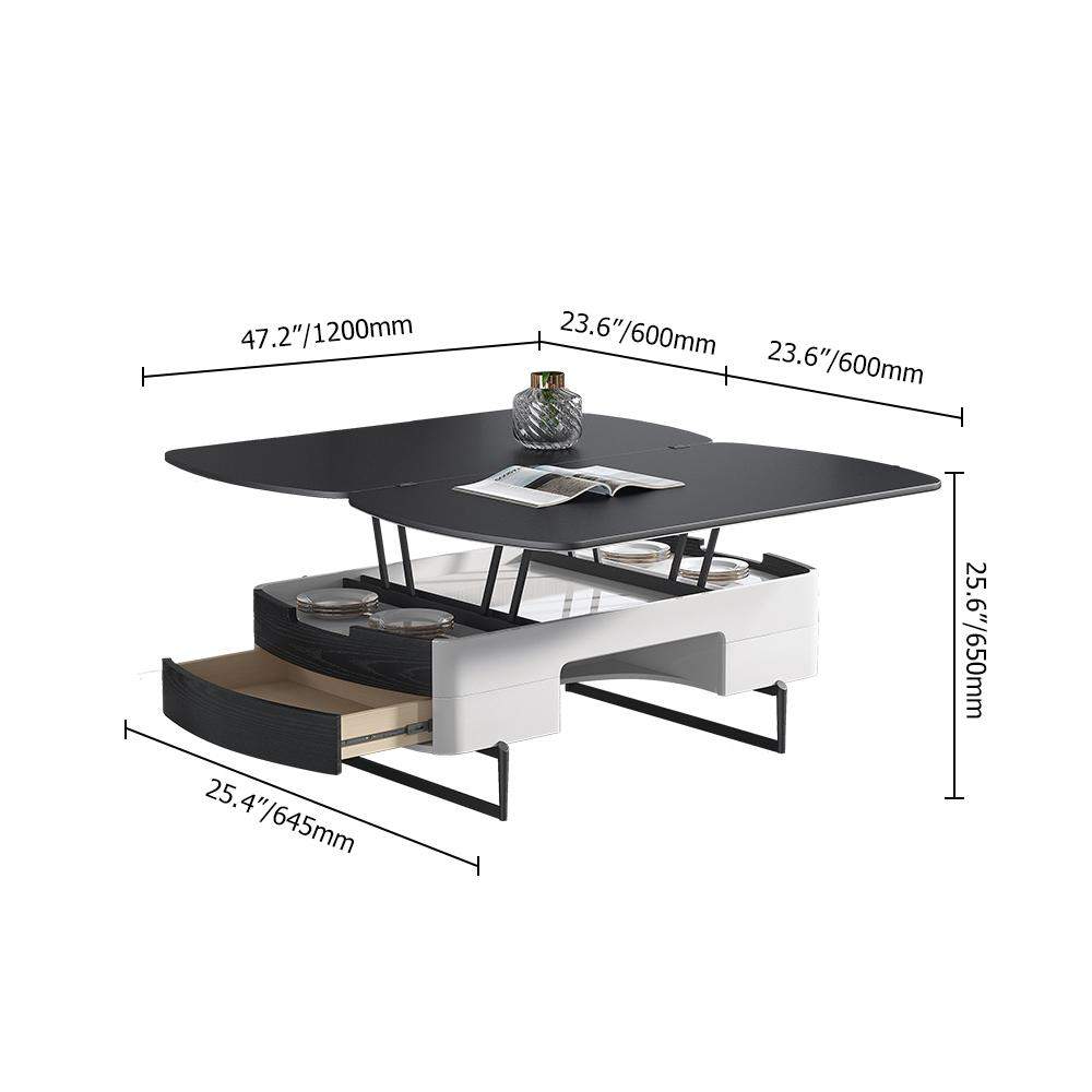 Modern White Lift Top Coffee Table with Storage Stone Top & Carbon Steel Base Extendable-Richsoul-Coffee Tables,Furniture,Living Room Furniture