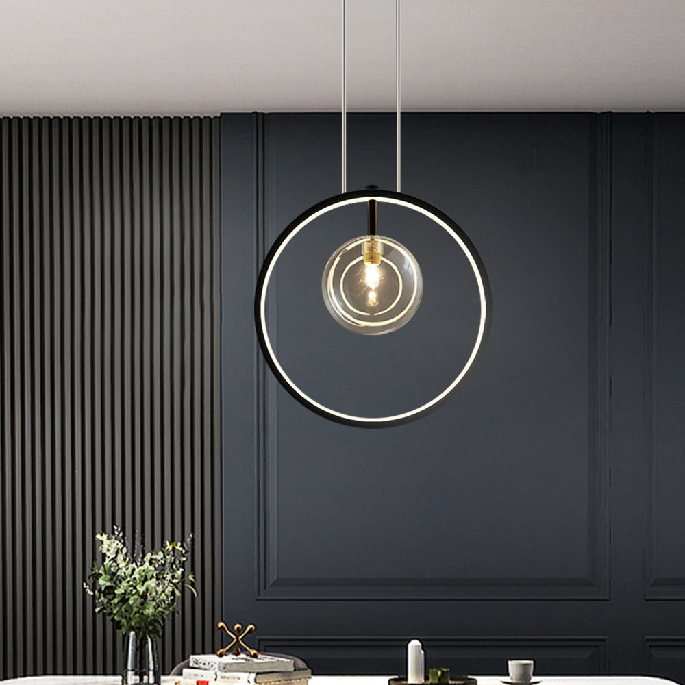 Black Pendant Light Minimalist Glass Globe LED 3-Light for Dining Room