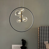 Black Pendant Light Minimalist Glass Globe LED 3-Light for Dining Room