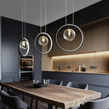 Black Pendant Light Minimalist Glass Globe LED 3-Light for Dining Room